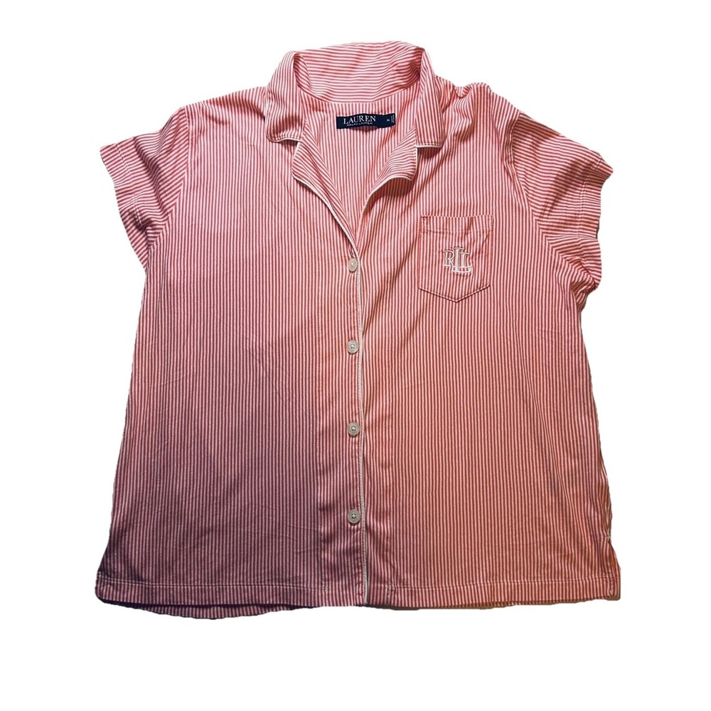 Lauren Ralph Lauren XL Monogram Striped Jersey Notched Collared Pink Pj Set - Picture 6 of 16